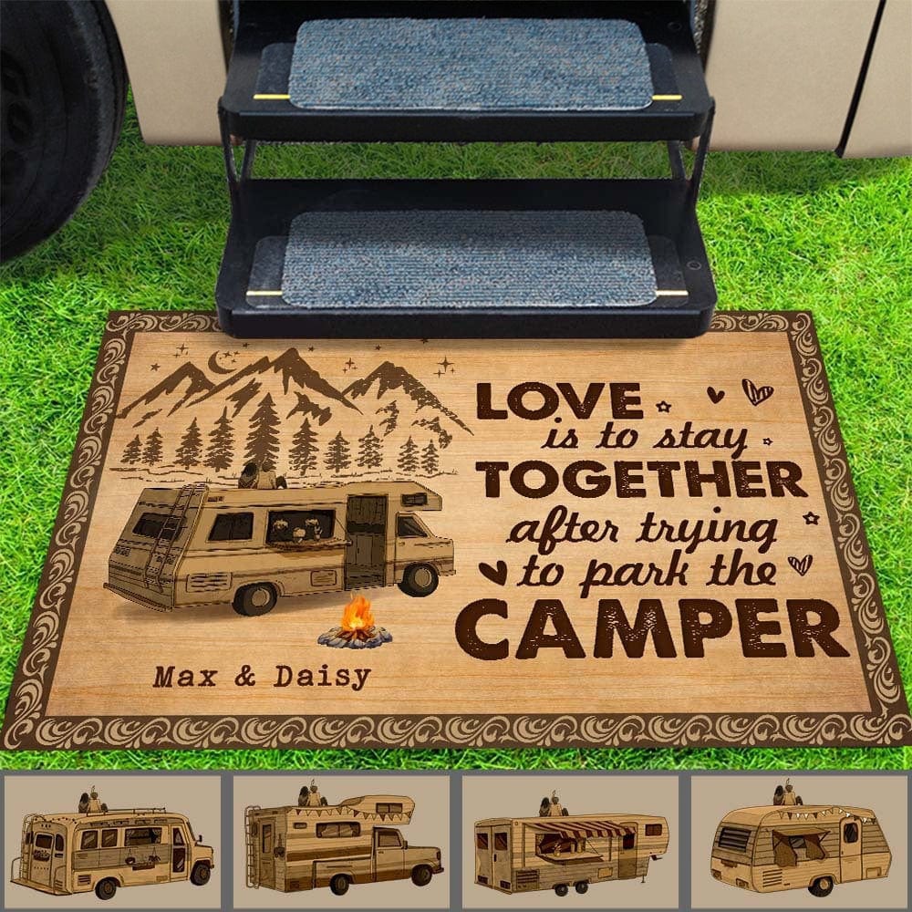 GeckoCustom Love Is To Stay Together Couple Camping Doormat K228 HN590