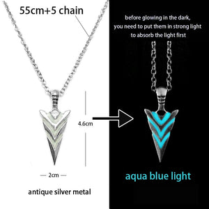 GeckoCustom Luminous Glowing Arrow Pendant Necklace Knight Spear Necklace Glow In The Dark Pike Necklace for Women Men Halloween Gift antique silver