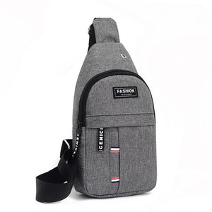 GeckoCustom Men Chest Bags Casual Waist Bags USB Charging Earphones Cable Hole Crossbody Bags Shoulder Nylon Waist Packs Sling Bag Gray