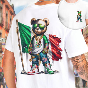 GeckoCustom Mexico Flag Teddy, Cool Mexican Flag Bear Front And Back Bright Shirt HA75 891480