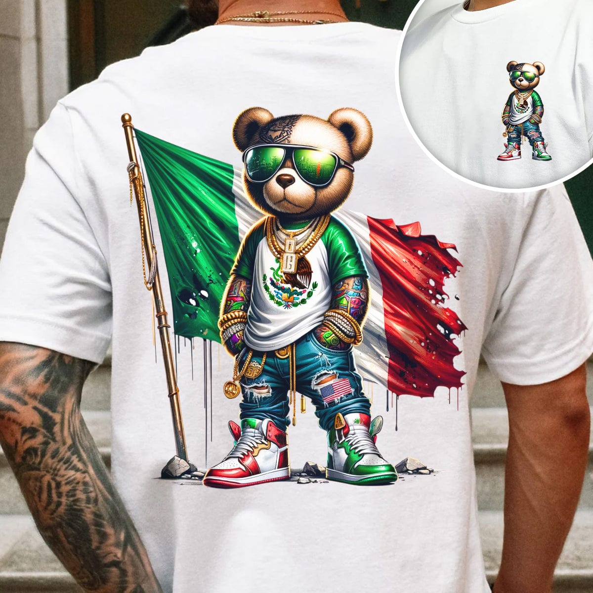 GeckoCustom Mexico Flag Teddy, Cool Mexican Flag Bear Front And Back Bright Shirt HA75 891480