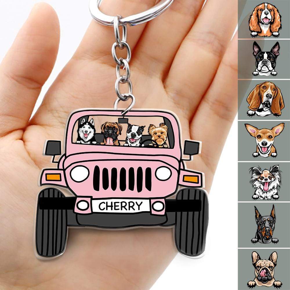 GeckoCustom Off Road Dog Cats Keychain Double Sided Design Acrylic Keychain Car For Pet Lovers DA199 Dog Clipart / 1 Piece