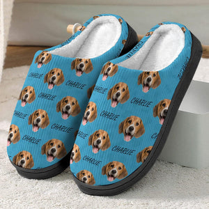 GeckoCustom Personalized Gift Plush Slippers Dog Cat Face Photo N369 54298 HN590