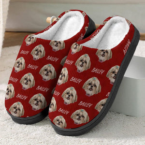 GeckoCustom Personalized Gift Plush Slippers Dog Cat Face Photo N369 54298 HN590