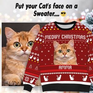 GeckoCustom Personalized Photo Meowy Christmas Cat Sweater DA199 889873