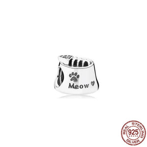 GeckoCustom Pet Paw Print & Bone Dangle Charm Authentic 925 Sterling Silver Bead Fit Original Pandora Bracelet Necklace Jewelry For Women SS513