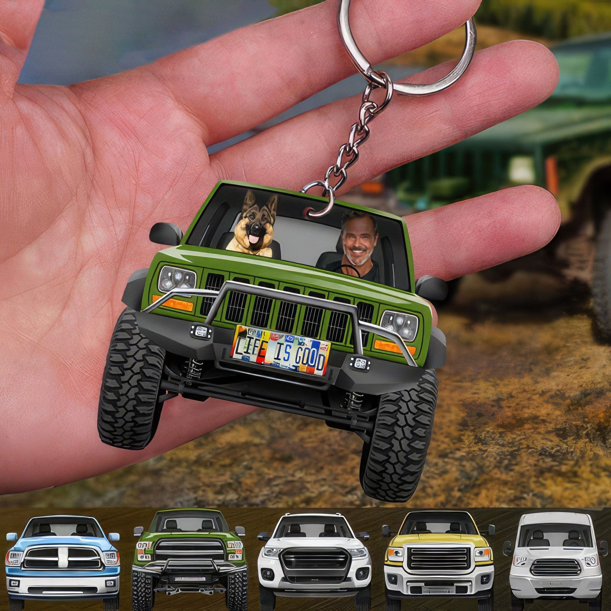 GeckoCustom Pickup Truck Dog Cat Acrylic Keychain N304 HN590