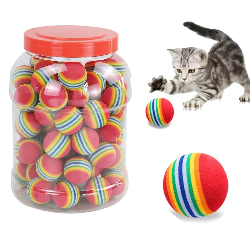 GeckoCustom Rainbow EVA Cat Toys Ball Interactive Cat Dog Play Chewing Rattle Scratch EVA Ball Training Balls Pet Toys Supplies