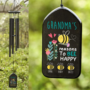 GeckoCustom Reason To Be Happy Family Wind Chimes Personalized Gifts K228 889895 Solid Black - White Text