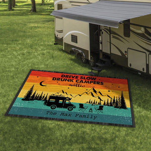 GeckoCustom Retro Sunset Welcome To Our Campsite Camping Patio Mat T286 888591