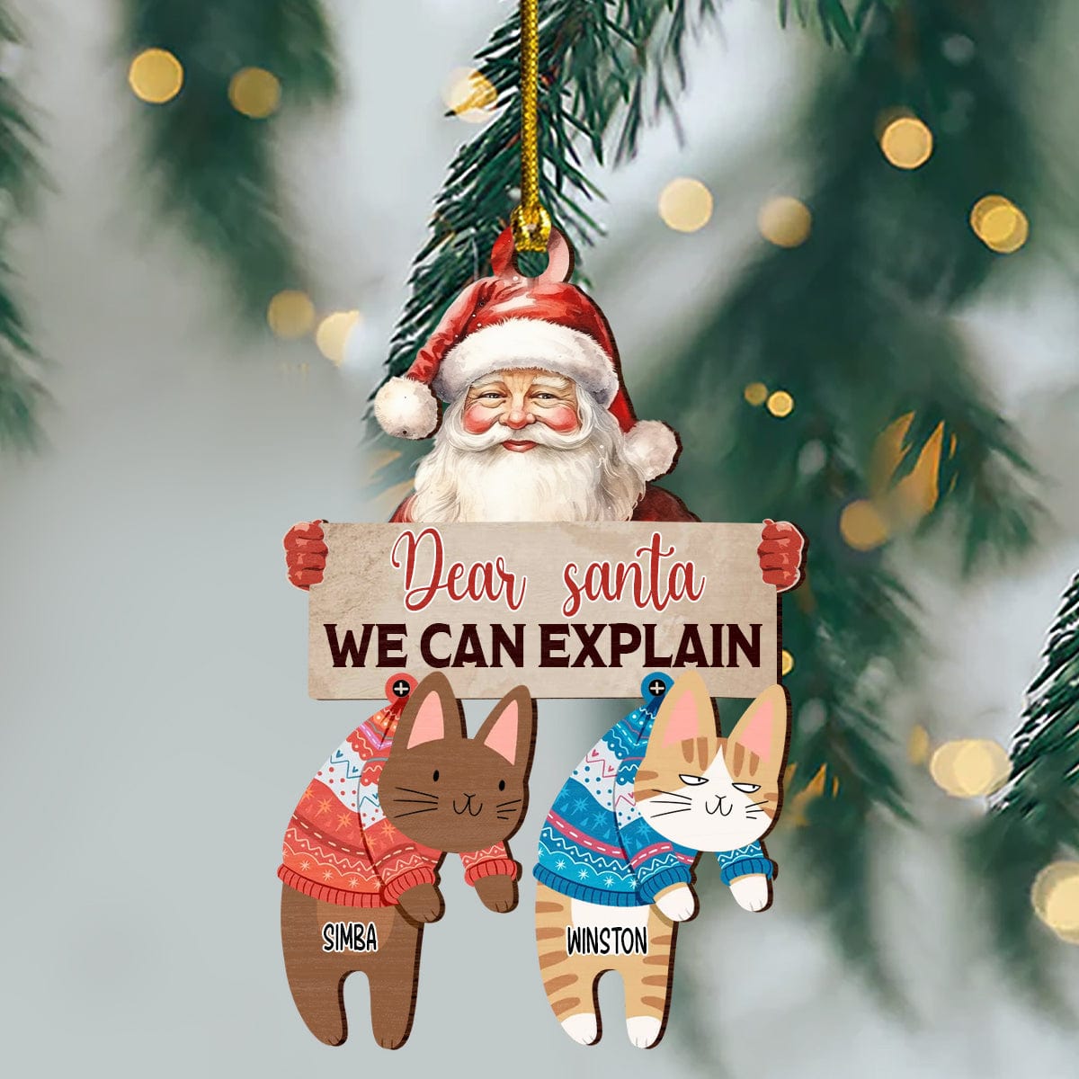 GeckoCustom Santa We Can Explain Funny Cat Christmas Wood Ornament Personalized Gift HO82 893106