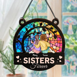 GeckoCustom Sisters Forever Christmas Gift For Besties, Sisters Window Hanging Suncatcher Ornament Personalized Gift HO82 893016