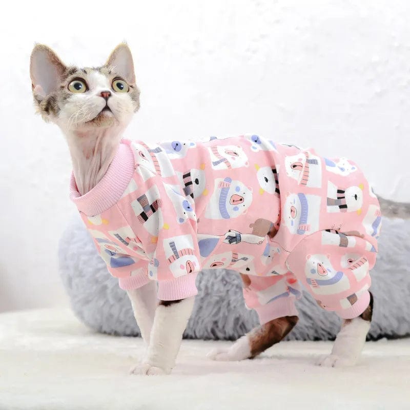 GeckoCustom Sphynx Cat Clothes Cute Cotton Kitten Cat Jumpsuit Warm Cats Overalls Hoodies Costumes For Sphinx Devon Cat ropa para gato Pink / XS