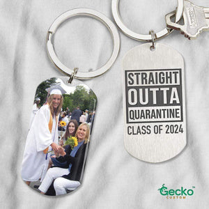 GeckoCustom Straight Outa Quarantine Class Of 2024 Graduation Metal Keychain HN590