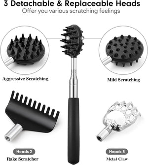 GeckoCustom Telescoping Back Scratcher with 3Pcs Detachable Scratching Heads, Back Scratcher for Men/Women,Dual Sides Scratcher/Metal Paw/Rake Scratcher Fathers Day Dad Gifts for Men Husband