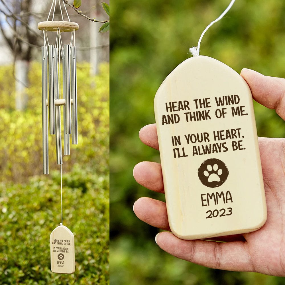 GeckoCustom Think Of Me Dog Cat Memorial Wind Chimes Personalized Gifts TA29 889829 Natural - Black Text