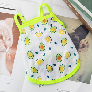 GeckoCustom Ultra Thin Dog Cooling Vest Breathable Mesh Cloth Pet Clothes for Small Dogs Cute Fruit Print Summer Puppy Cat Cheap T-shirt Avocado / XS