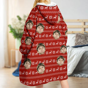 GeckoCustom Upload Face Photo With Pattern Hoodie Blanket N304 889358