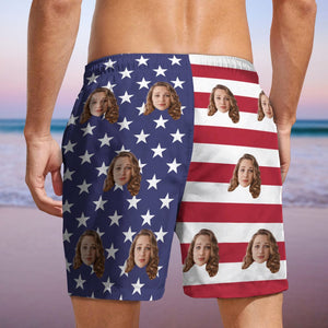 GeckoCustom Upload Human Face Photo American Flag Men's Beach Short TA29 889186