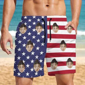 GeckoCustom Upload Human Face Photo American Flag Men's Beach Short TA29 889186