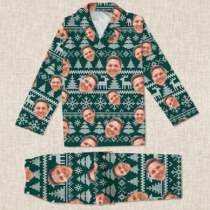 GeckoCustom Upload Human Face Photo Christmas Matching Collared Pajamas N304 889872