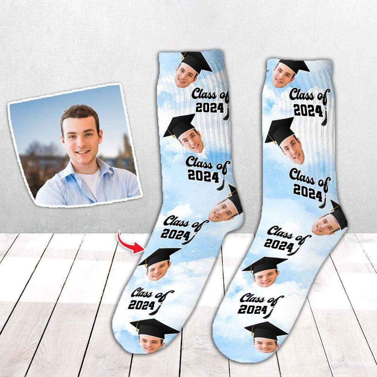 GeckoCustom Upload Photo Graduation Socks HN590