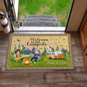 GeckoCustom Welcome To Our Campsite Chibi Couple Camping Doormat  K228 888235