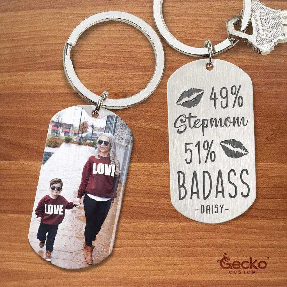 GeckoCustom 49% Stepmom 51% Badass Step Mother Family Metal Keychain HN590 No Gift box / 1.77" x 1.06"