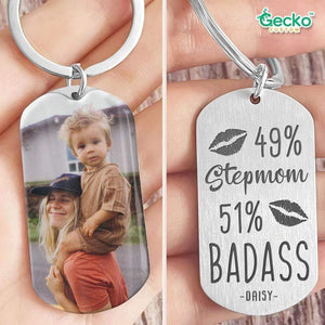 GeckoCustom 49% Stepmom 51% Badass Step Mother Family Metal Keychain HN590