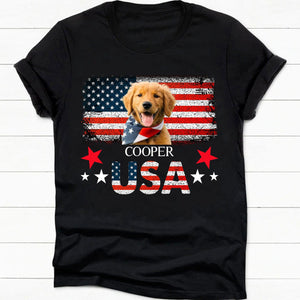 GeckoCustom 4th Of July American Dog Patriotic United States Personalized Custom Photo Dog 4Th Of July Shirt H393