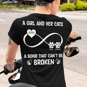 GeckoCustom A Girl And Her Cat A Bond That Can't Be Broken Personalized Custom Cat Backside Shirt C455 Basic Tee / Black / S