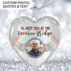 GeckoCustom A Piece Of My Heart Is At Rainbow Bridge Memorial Necklace, Photo Necklace HN590