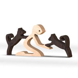 GeckoCustom A Woman Sit With Cat Wood Sculpture N304 HN590 Man With Two Cat