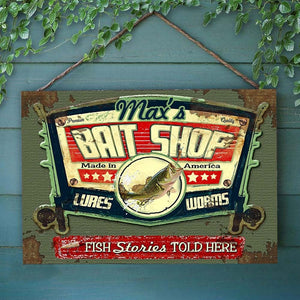 GeckoCustom Bait Shop Fish Stories Told Here Fishing Metal Sign HN590