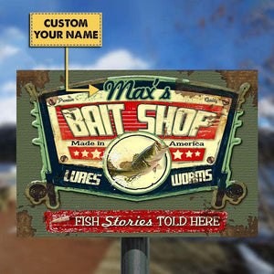 GeckoCustom Bait Shop Fish Stories Told Here Fishing Metal Sign HN590