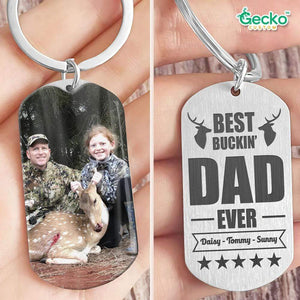 GeckoCustom Best Buckin' Dad Ever Custom Name Hunter Metal Keychain HN590 No Gift box / 1.77" x 1.06"