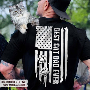 GeckoCustom Best Cat Dad Ever Flag Back Cat Shirt, HN590