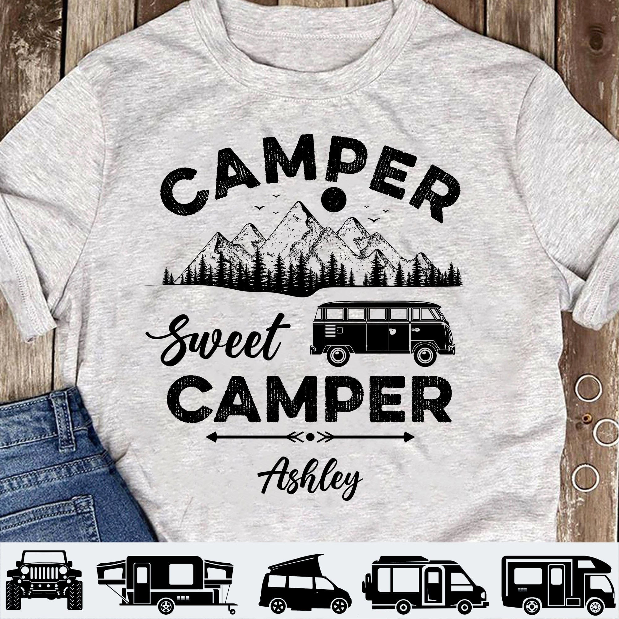 GeckoCustom Camper Sweet Camper Personalized Custom Camping Bright Shirt C594 Basic Tee / White / S