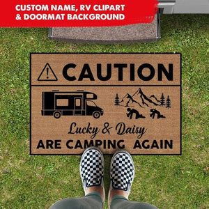 GeckoCustom Camping Again Caution Custom RV Camping Doormat HN590 18x28in-45x70cm