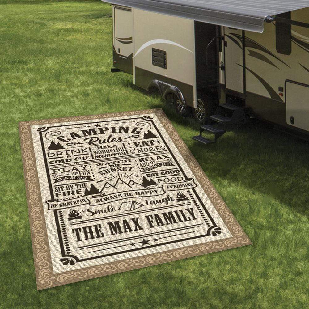 GeckoCustom Camping Rules Custom Family Name Camping Patio Rug HN590 30x55 inch