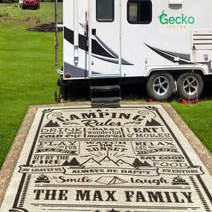 GeckoCustom Camping Rules Custom Family Name Camping Patio Rug HN590