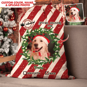 GeckoCustom Candy Cane Christmas Santa Sack, Custom Photo Christmas Sacks HN590