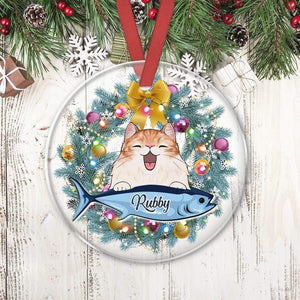 GeckoCustom Cat Meow Wreath Christmas Transparent Cat Ornament, Custom Acrylic Ornament