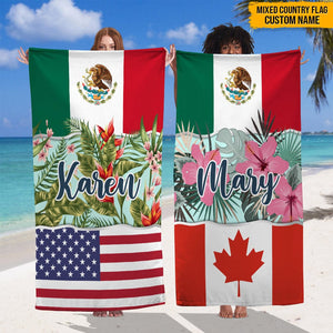 GeckoCustom Country Flag With Flower Hawaiian Beach Towel N369 HN590