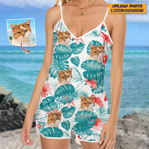 GeckoCustom Custom Cat Photo Sleeveless Romper N304