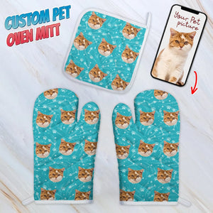 GeckoCustom Custom Cat Photo With Accessory Pattern Oven Mitt K228 889070 2 Oven Mitts & 1 Pot Holder (Favorite)