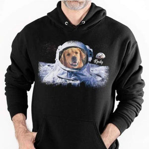 GeckoCustom Custom Dog Photo Shirt, Dog Astronaut Photo Shirt, Custom Image Shirt Pullover Hoodie / Black Colour / S