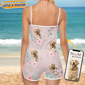 GeckoCustom Custom Dog Photo With Flower Pattern Sleeveless Romper K228 889072