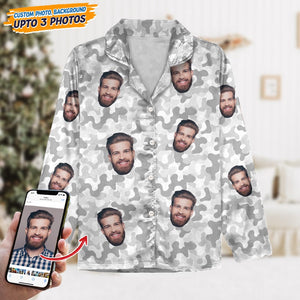 GeckoCustom Custom Face Photo Camo Background Pajamas For Christmas Gift N304 HN590