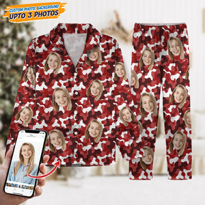 GeckoCustom Custom Face Photo Camo Background Pajamas For Christmas Gift N304 HN590